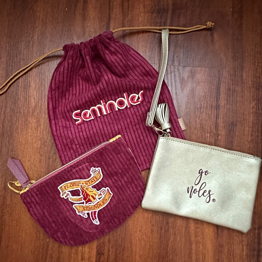 cosmetic bags w/rare SEMINOLES, NOLES patches FSU Ipsy bag travel (3) wr…